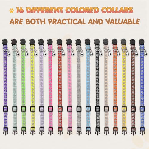 16 PCS Breakaway Cat Collars with Bells Reflective Cat Collar Safety Nylon Kitten Collars Cat Collars for Girl Boy Cats(6"-9") - size: Kittens(6" - 9")