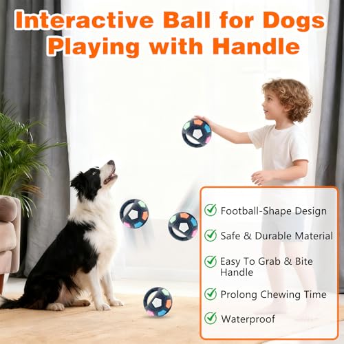 The Mellow Dog Calming Ball with Handle, Strong and Durable Interactive Football Shape Balls, Dogs Football Toy for Water Play,Training & Outdoor Games (With Squeaky Tennis Ball Inside) (White)