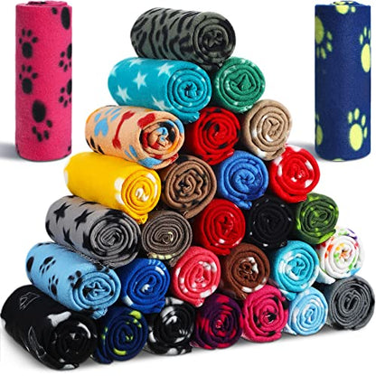 Chumia 28 Pieces Puppy Blanket Bulk Small Fleece Pet Blanket for Puppy Dogs Kitten Cats Pets Soft Warm Paw Print Sleep Mat Bed Covers, 28 Styles(27.5 x 39.3 Inch) - size: 27.5 x 39.3 Inch