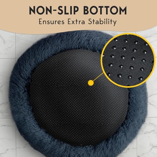 PetJett Small Dog Bed - 23'' Round Dog Beds, Calming Puppy Bed - Washable Dog Bed - Anti-Slip, Super Soft Fluffy Plush Faux Fur Pet Bed, Anti-Anxiety Premium Comfort Donut Bed, Fits Dogs Upto 25 lbs - color: Dark Gray, size: Small - 23”L x 23”W x 8”Th