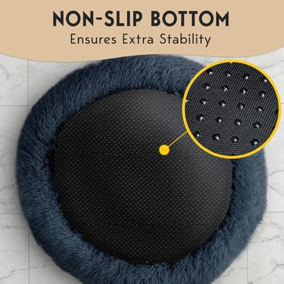 PetJett Calming Dog Bed Medium Size Dog - 30'' Donut Bed, Washable Dog Bed, Anti-Slip & Super Soft Fluffy Plush Round Dog Bed, Anti-Anxiety Premium Comfort Pet Bed, Fits Dogs Upto 45 lbs - Dark Grey - color: Dark Gray, size: Medium - 30”L x 30”W x 8”Th