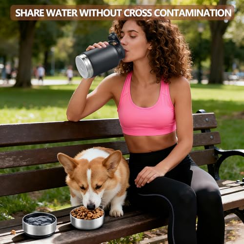 Cibaabo Insulated Dog Water Bottle with 2 Bowls, 32oz Travel Stainless Steel Double Wall Thermos, Portable Pet Dispenser, Gifts for Puppy Small Medium Dogs Walking Hiking and Camping - color: Buttercream