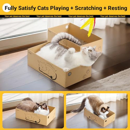 Cat Scratcher with 2 Boxes, 6 PCS Replacement Reversible Cat Scratching Board for Cat Paws, Large Cat Scratcher Cardboard Corrugated for Indoor Cats