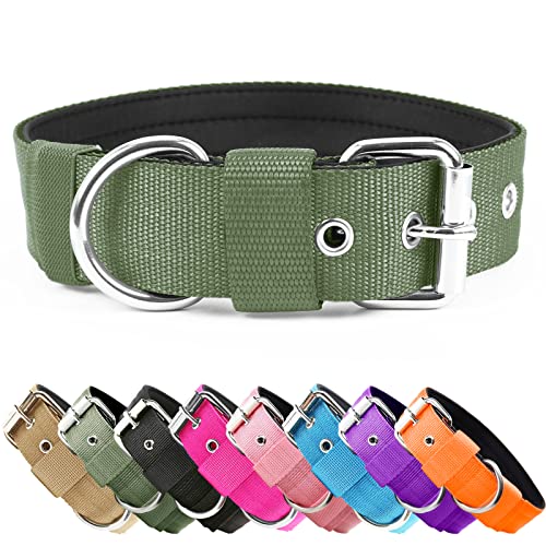 Heavy Duty Tactical Dog Collar - 1.5" Width Military Durable Thick Nylon with Adjustable Metal D Ring & Buckle Working Training K9 Collar for Medium Large Dogs (M(17"-20"), Army Green) - color: Army Green, size: M(17"-20")