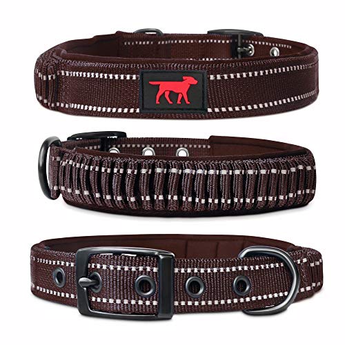 Tuff Pupper Heavy Duty Dog Collar with Handle | Ballistic Nylon Heavy Duty Collar | Padded Reflective Dog Collar with Adjustable Stainless Steel Hardware | Convenient Sizing for All Breeds - color: Brown, size: Small (11 - 14" Neck)