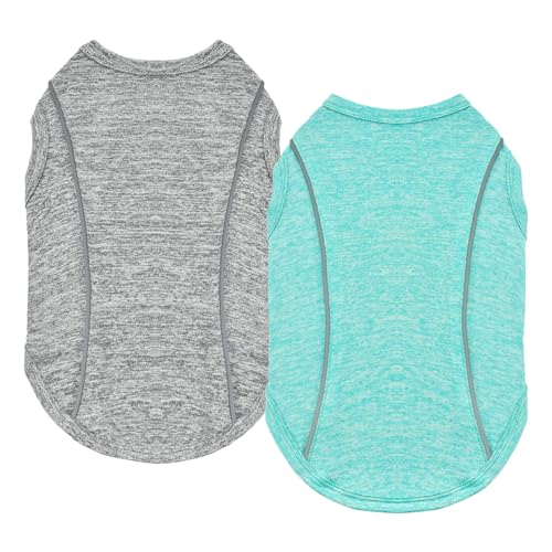 2 Pack Quick-Dry Dog Summer T-Shirt With Reflective Strips - Breathable Cooling Tank Top, Pet Sun Protection Clothes for Dogs Cats, Grey & Blue L - color: Grey & Blue, size: Large