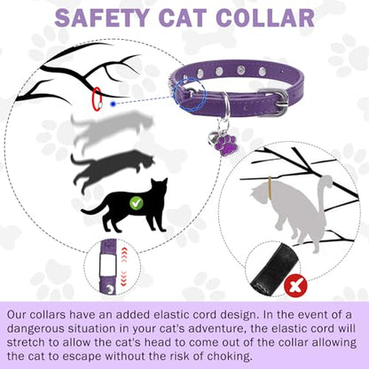 SCENEREAL Cat Collar with Bells, Leather Cat Collars with Paw Studded, Adjustable Pet Collars for Boy Girl Cats,Soft Cute Cat Collar for Kitty Puppy Small Big Cats, Purple - color: Purple