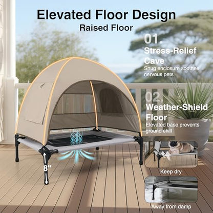 Elevated Outdoor Dog Bed with Canopy – Cooling Camping Tent, Removable Shade, Off-Ground Cot, Small