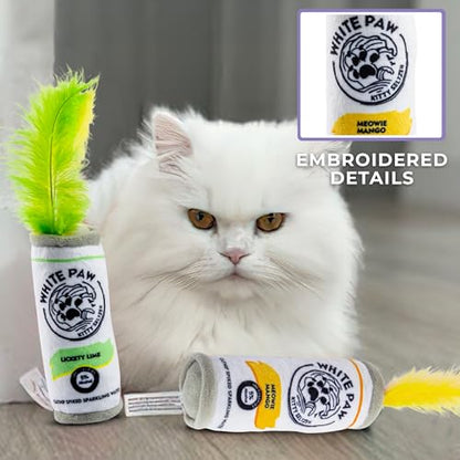 Haute Diggity Kitty White Paw Mango & Lime Set, Plush Cat Toys Catnip Filled with Interactive Crackle Sound, Safe & Durable Toys for Cat & Kitten, 2 Pcs - style: White Paw Mango & Lime