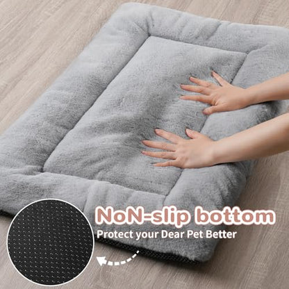 Dog Crate Bed Washable, Plush Anti-Slip Kennel Pad with Soft Flat Cushioning, Home Crate Use, Travel, and Training in Metal or Plastic Dog Cages, 24 x 18 Inch, Grey - color: Grey, size: 24.0"L x 18.0"W x 1.5"Th