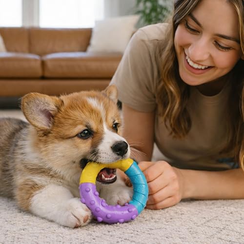Grow-with-Me Ring Dog Chew Toy, Durable Rubber, 3 Texture Zones, Teething Puppies & Small Dogs, 4.7” - color: Ring