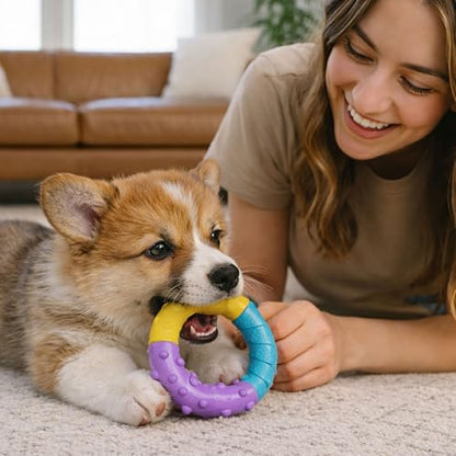 Grow-with-Me Ring Dog Chew Toy, Durable Rubber, 3 Texture Zones, Teething Puppies & Small Dogs, 4.7” - color: Ring