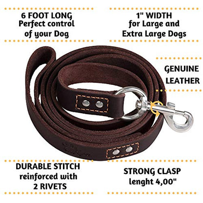 ADITYNA Heavy Duty Leather Dog Leash 6 ft x 1" - Strong, Soft Training Lead for Large & Extra Large Breeds (XL - 6 ft x 1 inch, Brown) - color: Brown, size: XL - 6 ft x 1 inch