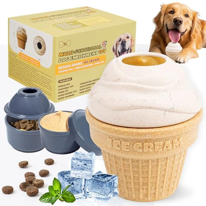 Interactive Dog Toys Freezable Treat Dispensing Puzzle Toy Long-Lasting Busy Toy Chew Toy to Reduce Boredom & Anxiety, Long-Lasting Busy Toy for Small Medium Large Dogs