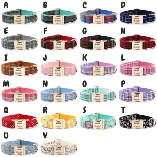 Custom Dog Collar with Name and Phone Numbers - Personalized Laser-Engraved Plaid Polyester Collar with Metal Buckle and D-Ring (Style-D, M (11-16 Inches)) - color: Style-D, size: M (11-16 Inches)