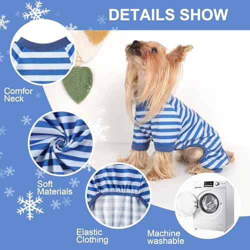 Dog Pajamas Pjs Stretchable Strip Dog Jumpsuit 4 Legs Pjs for Summer Dog Clothes Puppy Onesies Doggie Outfit (Blue, X-Small (Chest 11in)) - color: Blue, size: X-Small (Chest 11in )