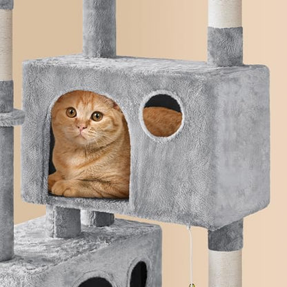 Yaheetech 64.5in Extra Large Multi-Level Cat Tree Kittens Play House Condo with Platform, Perch Hammock & Scratching Posts, Light Gray - color: Light Gray, size: 64.5in