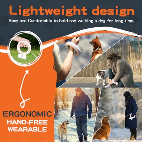 UFO Retractable Dog Leash Hands Free Wearable Laisse Chien with Poop Bag Holder One-Handed Brake Pause Lock 360° Tangle Free 10 ft Strong Nylon Tape Dog Leash for Up to 66lbs Medium Small Dogs - color: Orange