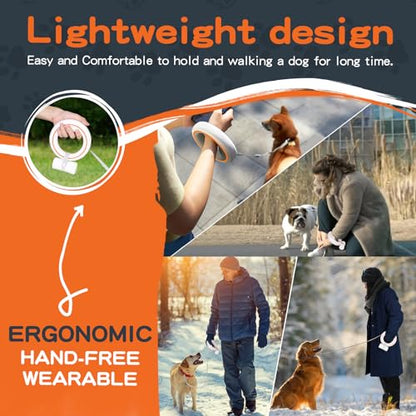 UFO Retractable Dog Leash Hands Free Wearable Laisse Chien with Poop Bag Holder One-Handed Brake Pause Lock 360° Tangle Free 10 ft Strong Nylon Tape Dog Leash for Up to 66lbs Medium Small Dogs - color: Orange