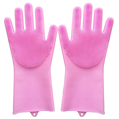 Sene Pet Grooming Gloves, Silicone Gloves Dog Bathing Supplies Hair Removal Gloves, High Density Teeth Bathing Shampoo Shedding Bath Brush Scrubber Washing for DOD and Cat (Pink)