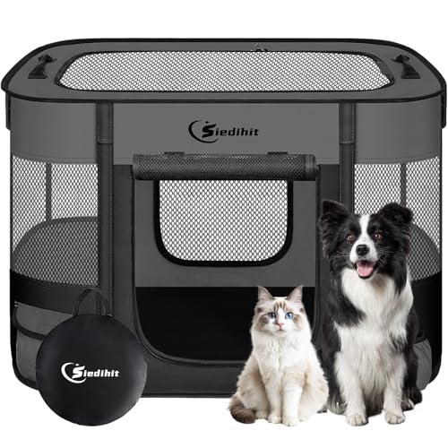 Dog Playpen,Cat Pet Puppy Pen,Portable Playpens for Dogs Indoor Outdoor Travel Camping Use,Foldable Dog Kennel Tent Crate for Rabbit Small Animals with Carrying Case (Dark Grey, Medium) - color: Dark Grey, size: Medium