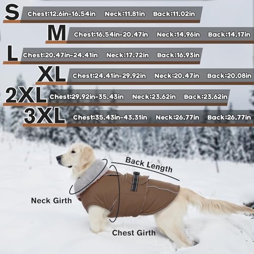 Lelepet Warm Dog Coats for Medium Dogs Waterproof Dog Jacket Reflective Pet Fleece Vest Windproof Cold Weather Coats with Adjustable Buckle & Leash Hole, Brown, M - color: Brown, size: M