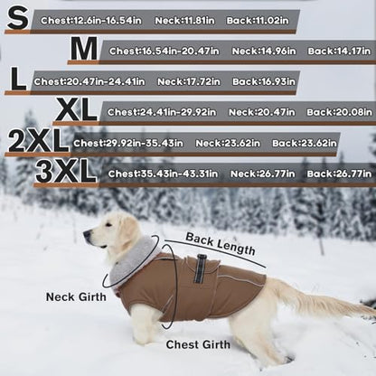 Lelepet Warm Dog Coats for Small Dogs Waterproof Dog Jacket Reflective Pet Fleece Vest Windproof Cold Weather Coats with Adjustable Buckle & Leash Hole, Turtleneck Doggy Snowsuit, Brown, S - color: Brown, size: S