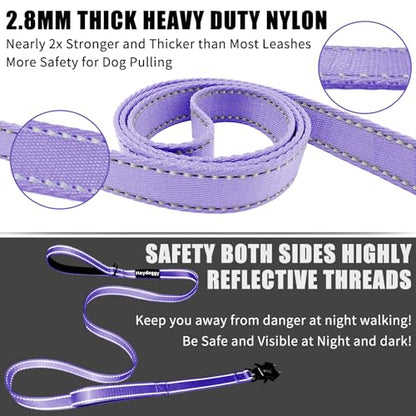 Strong Heavy Duty Dog Leash - 5ft Reflective Nylon Training Leash with Soft Padded Double Handle & Auto Lock Frog Clip, Safety Traffic Control for Large Medium Small Dogs No Pull Walk Light Purple,5ft - color: Light Purple, size: 5FT x 1" x 2.8MM