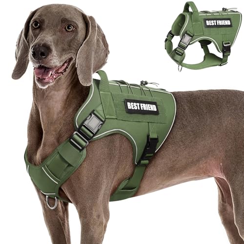 Tactical Dog Harness for Large Dogs,No Pull Military Dog Vest with Handle,Reflective Heavy Duty Pet Harness for K9 Working Walking Hiking Training Green XL - color: Green, size: Extra-Large