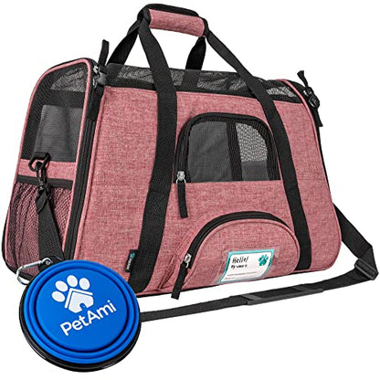 PetAmi Airline Approved Pet Carrier for Cats & Small Dogs, Soft Sided TSA Travel Carrier Bag with Sherpa Bed, Breathable Mesh Ventilation, Collapsible Bowl, Up to 18 lbs, Small Heather White Red - color: Light Red, size: Small - 17"L x 10.2"W x 11.2"H
