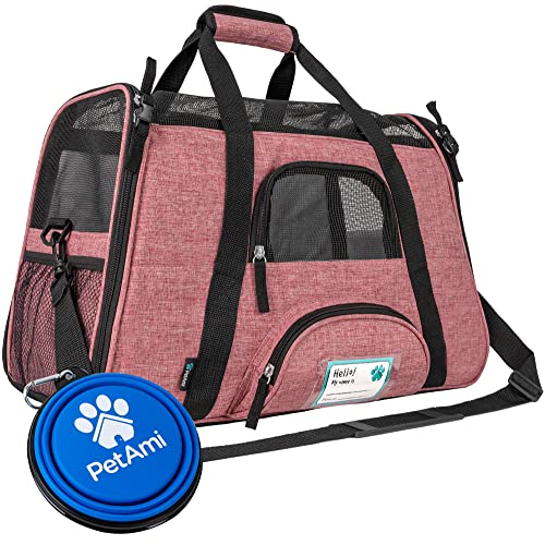 PetAmi Airline Approved Pet Carrier for Cats & Small Dogs, Soft Sided TSA Travel Carrier Bag with Sherpa Bed, Breathable Mesh Ventilation, Collapsible Bowl, Up to 18 lbs, Small Heather White Red - color: Light Red, size: Small - 17"L x 10.2"W x 11.2"H
