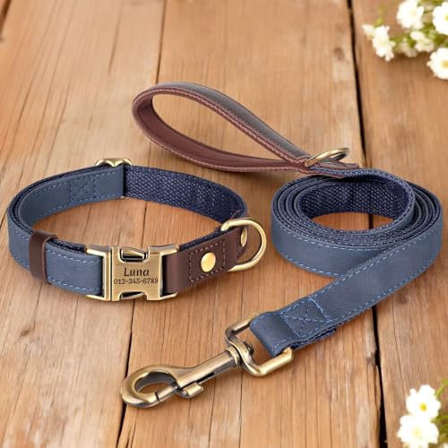 Personalized Dog Collars, Custom PU Leather Dog Collar with Name&Phone Number, Engraved Dog Collar for Large Dogs, Adjustable Durable Collar with Quick Release Metal Buckle, Blue,XL - color: Blue, size: Xl: Neck 20-27", Width 1.2"