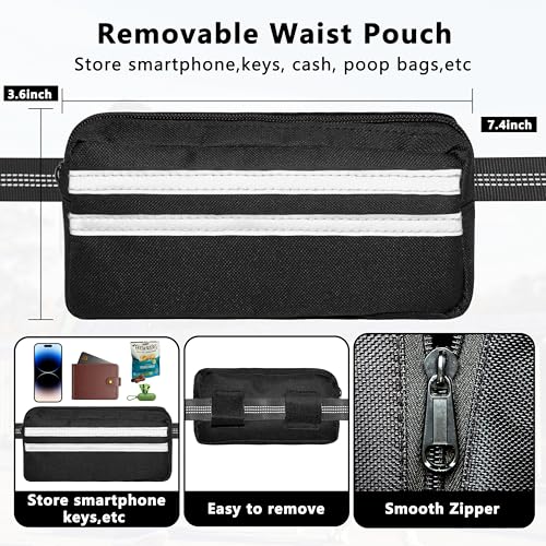 Hands Free Dog Leash with Zipper Pouch, Running Waist Leash for Dog Walking, Adjustable Waist Belt for Large Dogs, Reflective Bungee Design with Two Handle for Hiking,Training, Black - color: Black