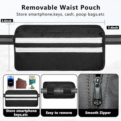 Hands Free Dog Leash with Zipper Pouch, Running Waist Leash for Dog Walking, Adjustable Waist Belt for Large Dogs, Reflective Bungee Design with Two Handle for Hiking,Training, Black - color: Black