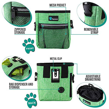 PetAmi Dog Treat Pouch, Pet Treat Pouch for Training, Dog Walking Bag Holder for Kibbles, Pet Food Toy, Dog Trainer Essentials Supplies, Poop Bag Dispenser, 3 Ways to Wear (Green) - color: Heather Green
