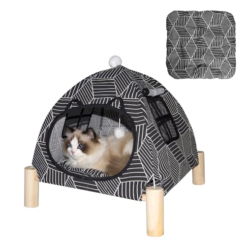 Portable Cat Tent Bed – Foldable Indoor Tent Bed for Cats & Small Dogs, Washable Cushion, Cozy Hideaway for Kittens & Cats, Easy Assembly & Travel - color: Black Diamond Tent