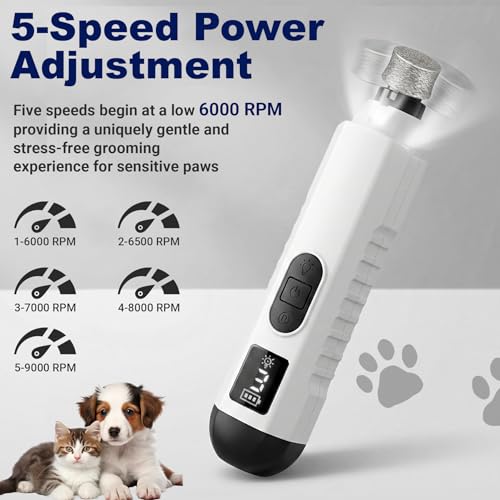 2026 Upgraded Silent Groom Pro Nail Grinder, Cordless Grooming Pro Nail Grinder for Dogs with 5-Speed & Led Light, Rechargeable USB Charging & 2 Grinding Wheels for Dogs and Cats