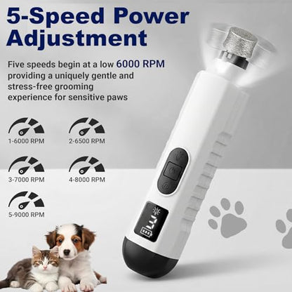 2026 Upgraded Silent Groom Pro Nail Grinder, Cordless Grooming Pro Nail Grinder for Dogs with 5-Speed & Led Light, Rechargeable USB Charging & 2 Grinding Wheels for Dogs and Cats