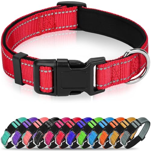 Soft Reflective Dog Collar for Extra Small Dogs, Lightweight Adjustable Puppy Collar with Neoprene Padding, Gentle Nylon for Chihuahua Yorkie,Red,XS - color: Red, size: XS: 5/8"x (8"-11.5")