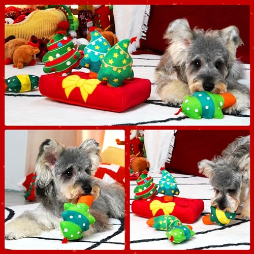 Christmas Hide and Seek Dog Toys, Squeaky Interactive Puzzle Dog Toys for Boredom and Stimulation, Dog Enrichment Toys for Small and Medium Dogs (Christmas Trees, Pack of 6) - style: O-Christmas Tree