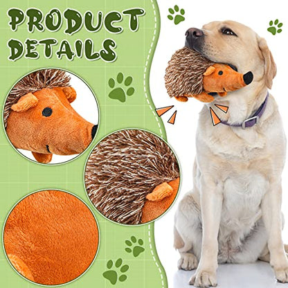 Funtery 4 Pcs Hedgehog Dog Squeaky Interactive for Boredom Hedgehog Chew Stuffed Biting Training Playing Hide and Seek for Puppy, 7.87 Inch Brown