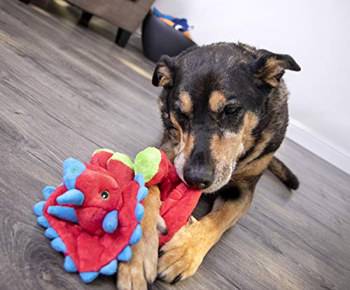 goDog Dinos Frills Squeaky Plush Dog Toy with Chew Guard Technology, Durable Fabric & Squeaker for Active Play, Red, Large - color: Dinos Frills (Red), size: Large