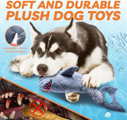 LEGEND SANDY Large Squeaky Dog Toys to Keep Them Busy, Interactive Plush Dog Toy,Crinkle Tug of War Dog Chew Toy for Small, Medium, and Large Dog - color: Grey Shark