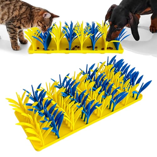 Silicone Grass Mat for Cats & Dogs, Snuffle Mat for Dogs Cats, Slow Feeder Dog Bowl, Interactive Sniff Foraging Mats for Dog Cat Pet, Nosework Training Foraging Pad- Blue & Yellow2 - color: Blue&Yellow2