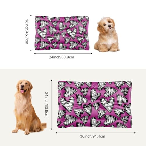Comfortable Dog Crate Pad with Anti- Slip Bottom, Valentines Hearts Purple Kennel Dog Pad Bed for Crate Comfy Kennel Mat for Indoor& Outdoor Sofa Cars, Machine Washable 36 × 24 inch - size: 36 × 24 inch
