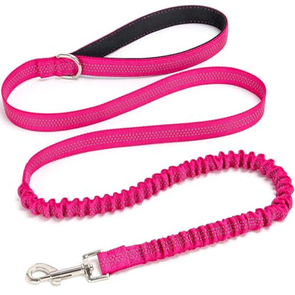 Bungee Dog Leash- 5FT Shock Absorbing & Reflective Nylon Leash | Anti-Pull Training for Small/Medium Dogs | 2cm Wide, 6 Colors (Pink) - color: Pink