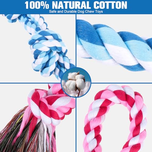 BINGPET 2 Pack Dog Rope Toy for Large and Medium Dogs,Heavy Duty Tug of War Dog Toy,Cotton Tough Dog Chew Teething Toys for Aggressive Chewers - color: Pink and Blue