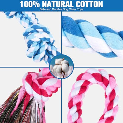 BINGPET 2 Pack Dog Rope Toy for Large and Medium Dogs,Heavy Duty Tug of War Dog Toy,Cotton Tough Dog Chew Teething Toys for Aggressive Chewers - color: Pink and Blue