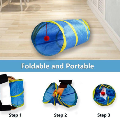 Cat Tunnel Tube Toys，Tunnels for Indoor Cats, 2 Way Collapsible Interactive Toy with Balls for Rabbits, Kittens, Ferrets, Puppy - color: 2 Way Blue Yellow