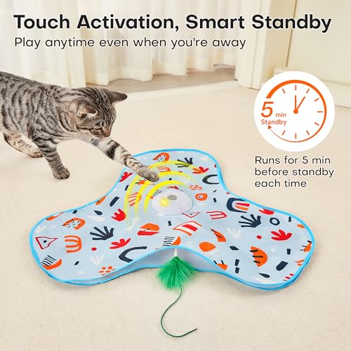 Potaroma Hide and Seek Interactive Cat Toys, Moving Concealed Wand Feather, Automatic Chargeable Indoor Kitten Exercise Kicker, Mouse Squeaky, Floral Cover - color: Floral Cover